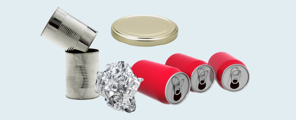 Metal cans, foil, lid and soda cans
