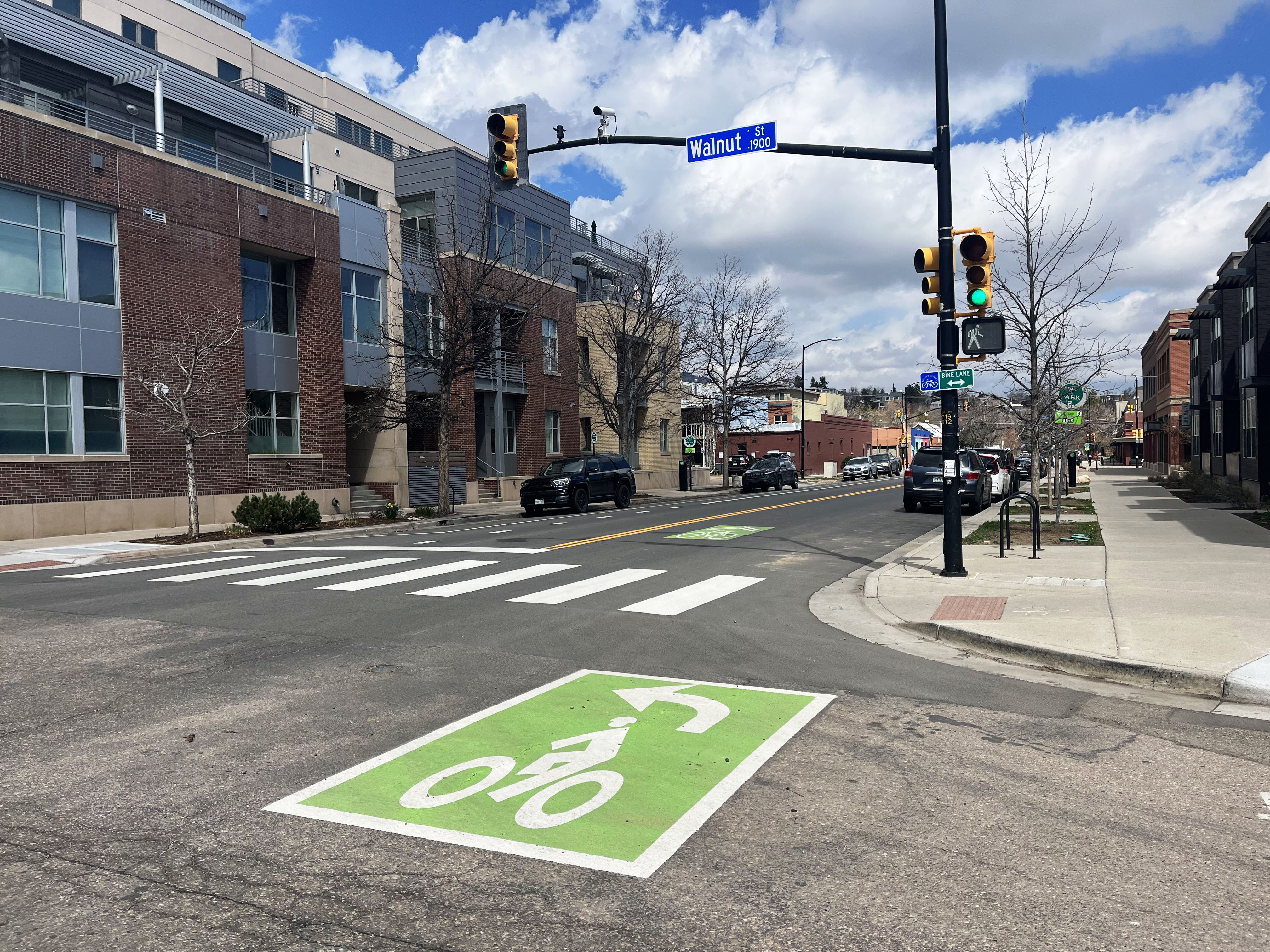 green bike box on the street